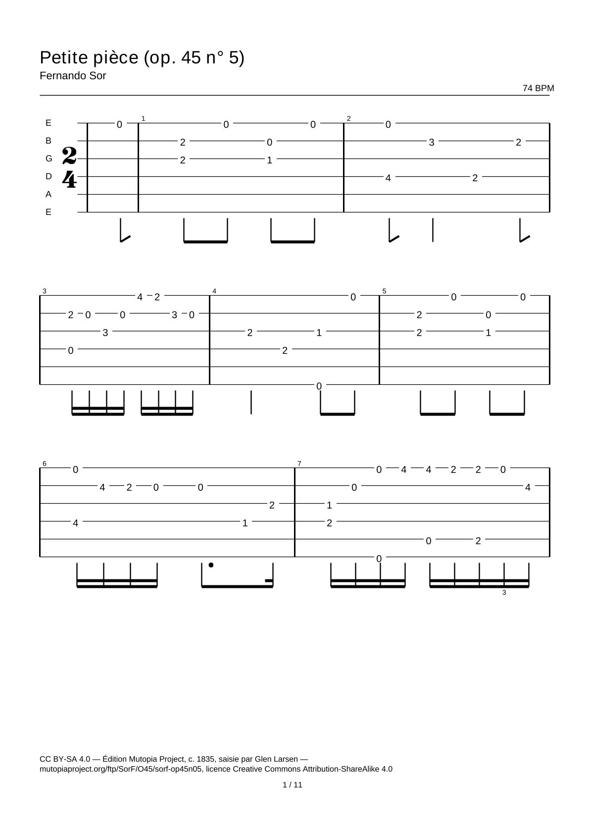 Petite pièce (Op. 45 No. 5) — Guitar Tab