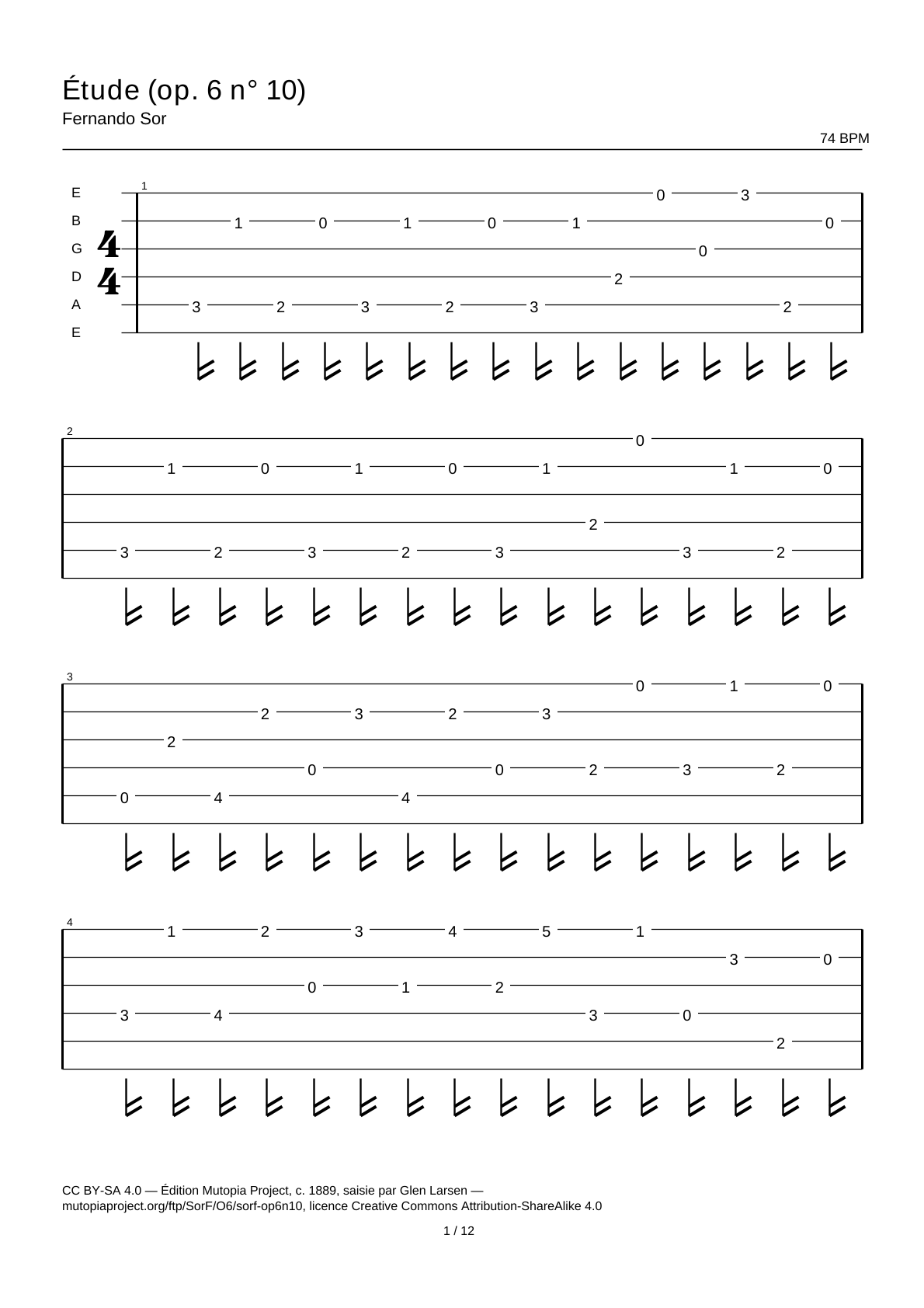 Study (Op. 6 No. 10) — Guitar Tab