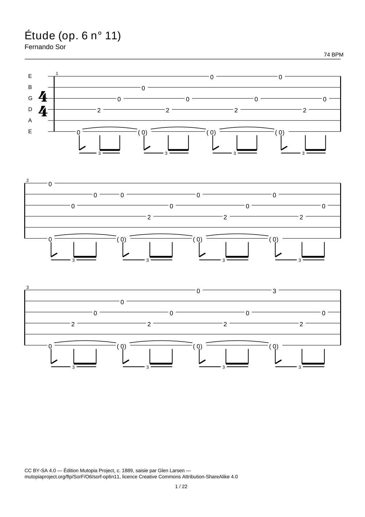 Study (Op. 6 No. 11) — Guitar Tab