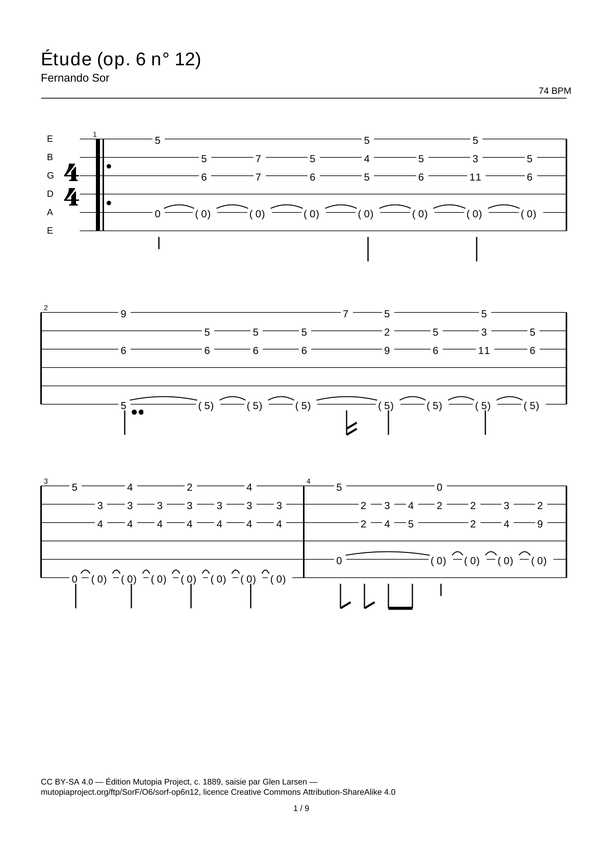 Study (Op. 6 No. 12) — Guitar Tab