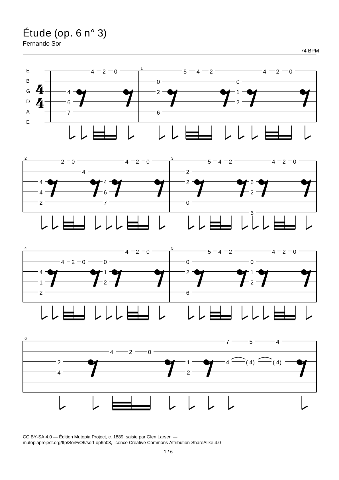 Study (Op. 6 No. 3) — Guitar Tab