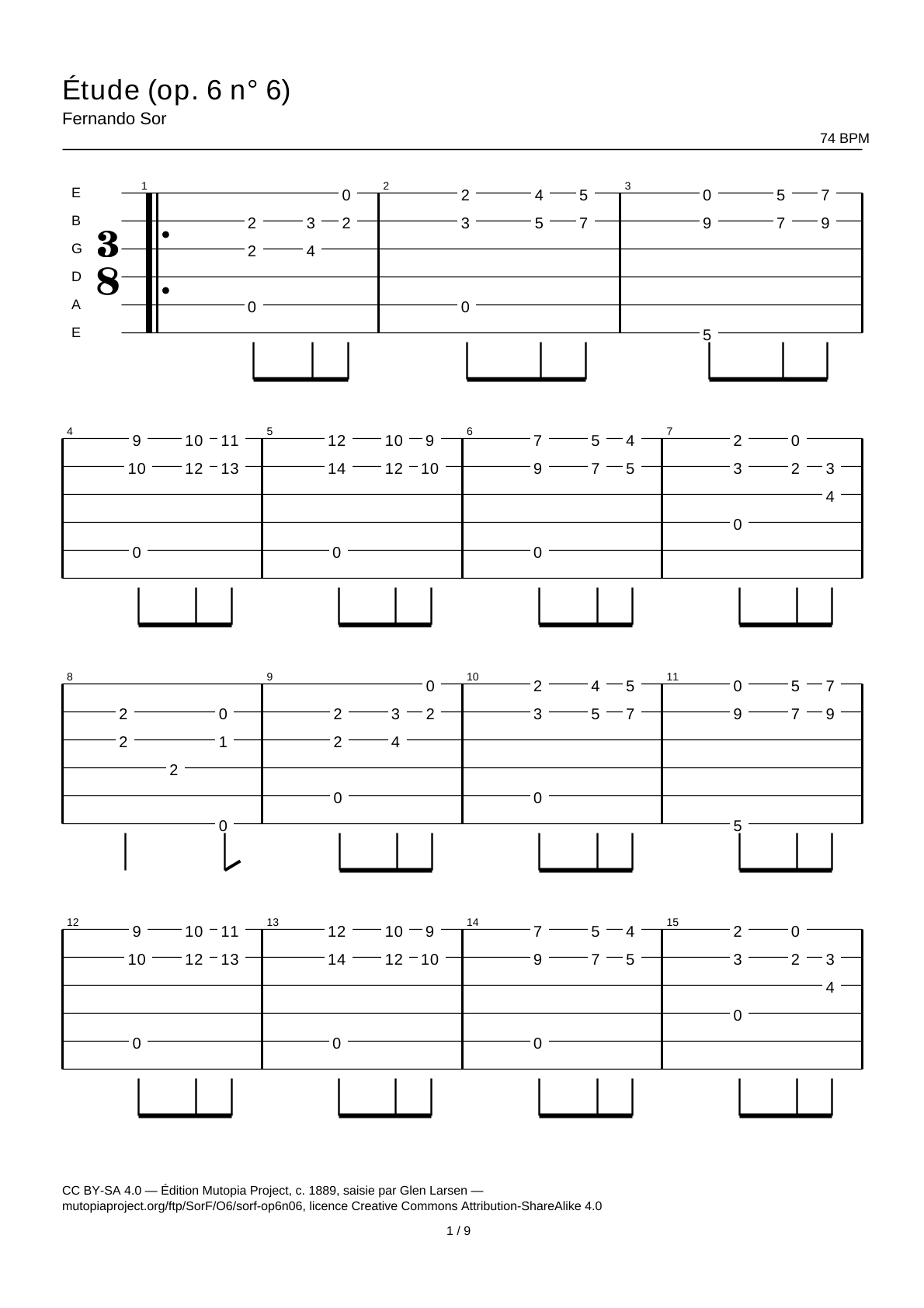 Study (Op. 6 No. 6) — Guitar Tab