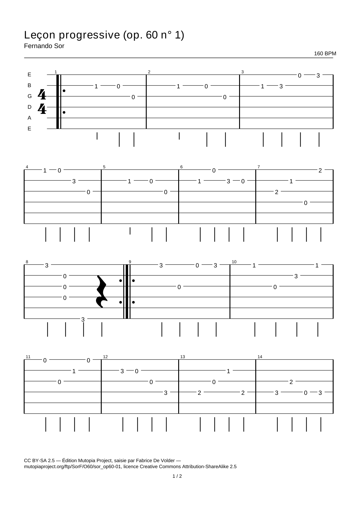 Progressive Lesson (Op. 60 No. 1) — Guitar Tab