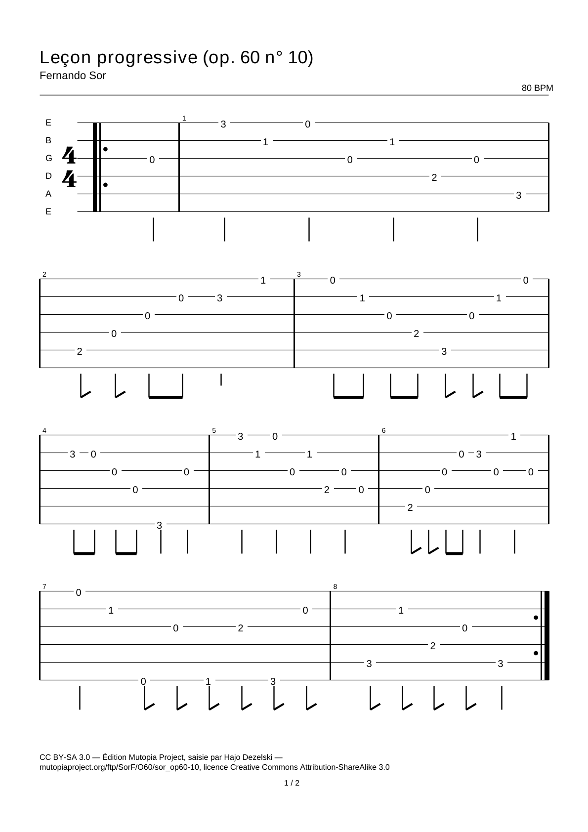 Progressive Lesson (Op. 60 No. 10) — Guitar Tab