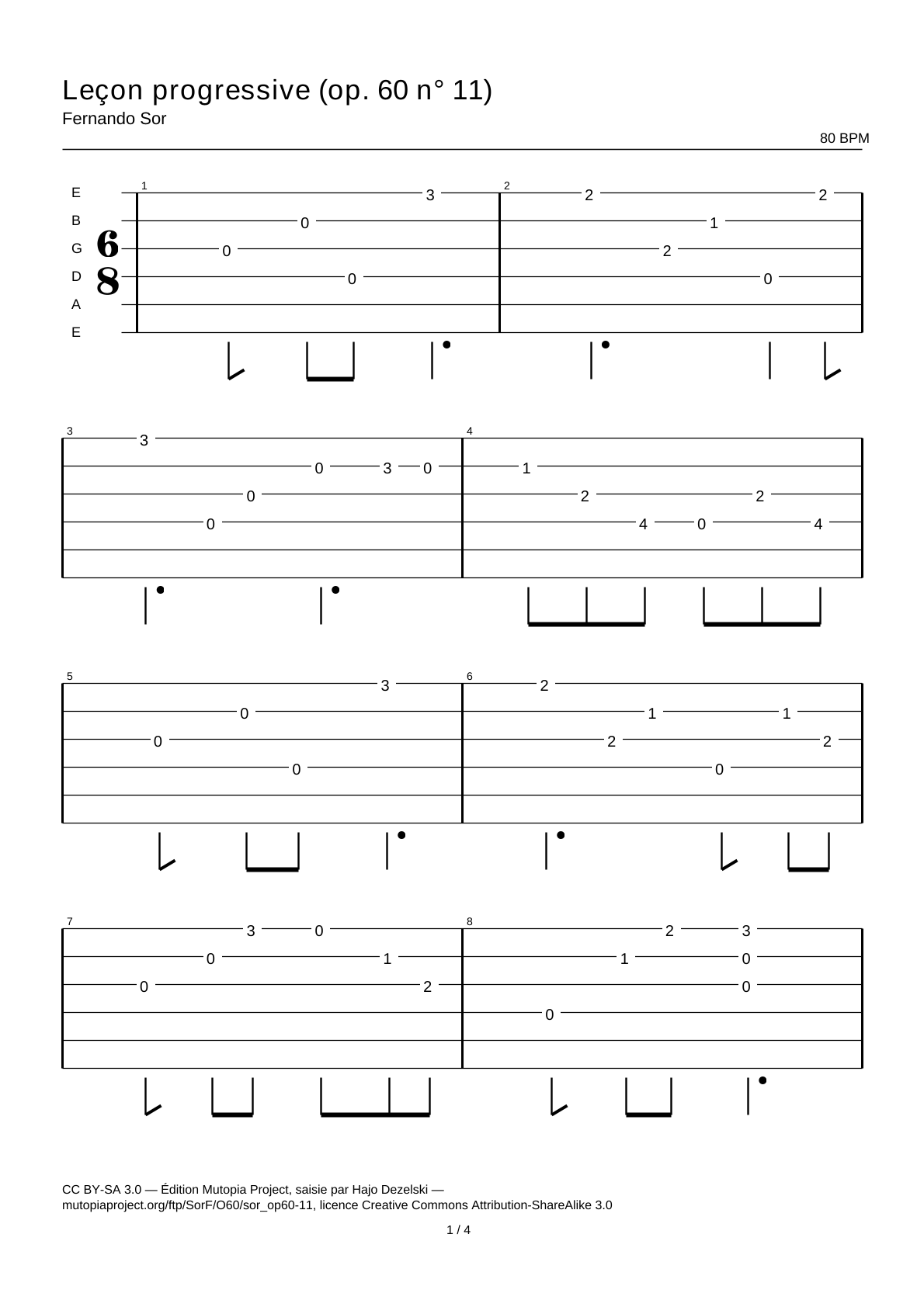 Progressive Lesson (Op. 60 No. 11) — Guitar Tab