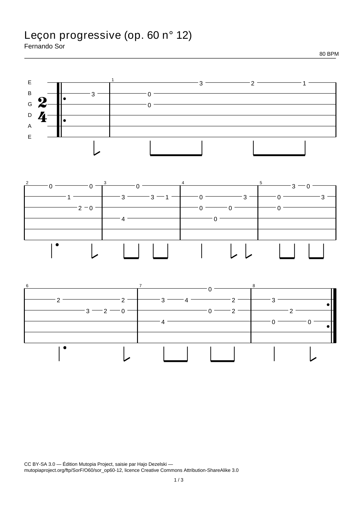 Progressive Lesson (Op. 60 No. 12) — Guitar Tab