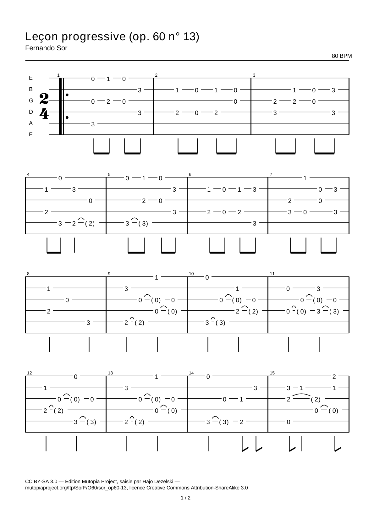 Progressive Lesson (Op. 60 No. 13) — Guitar Tab