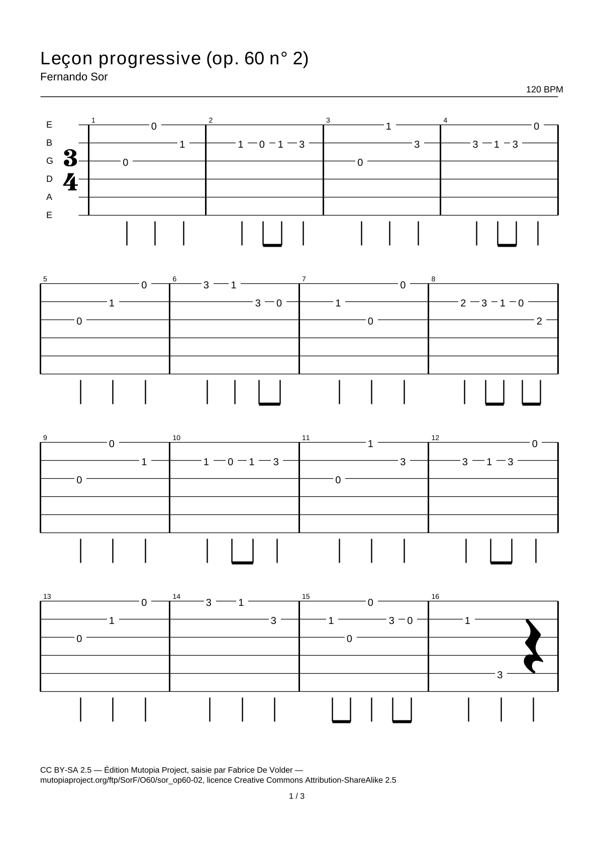 Progressive Lesson (Op. 60 No. 2) — Guitar Tab