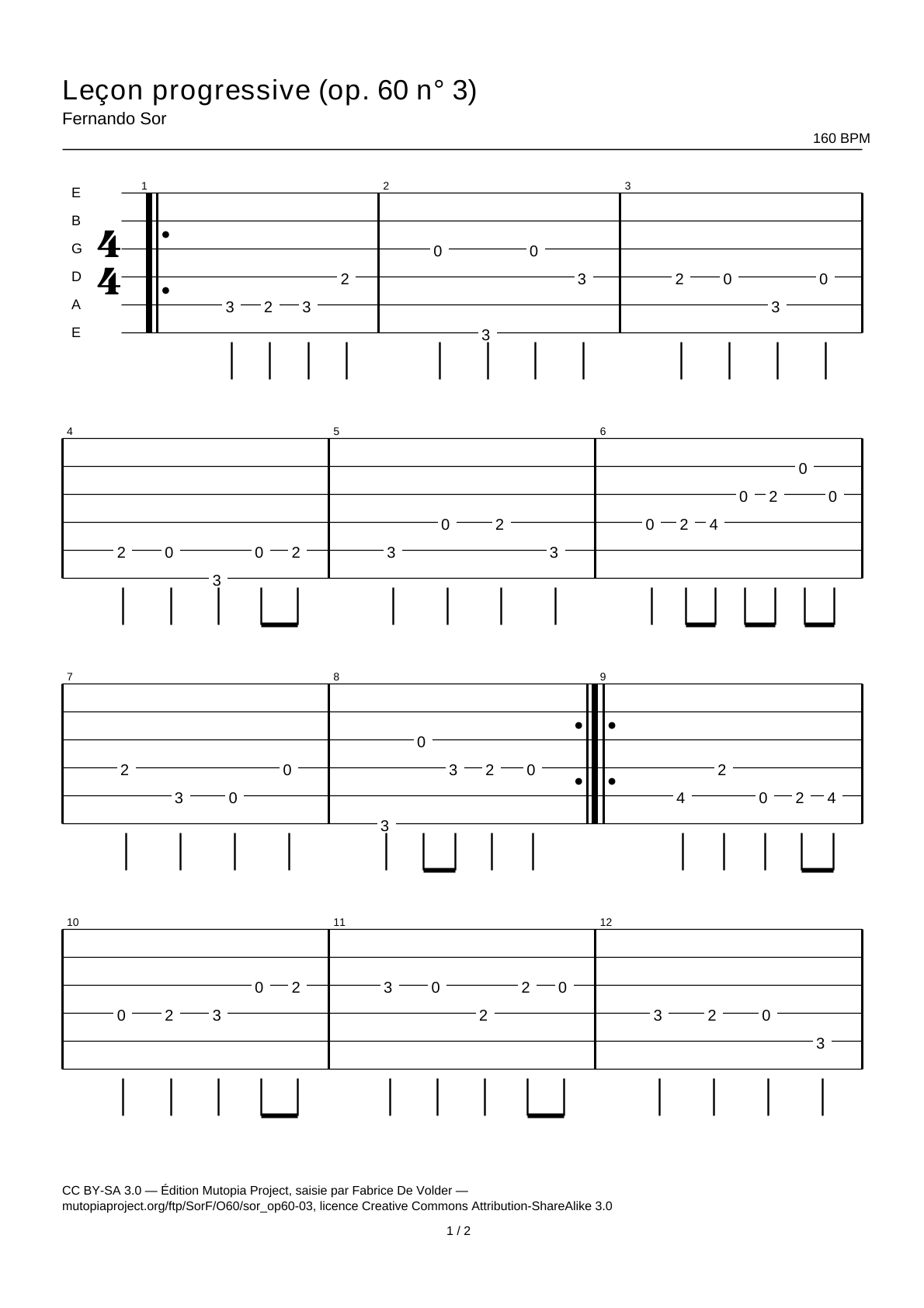 Progressive Lesson (Op. 60 No. 3) — Guitar Tab