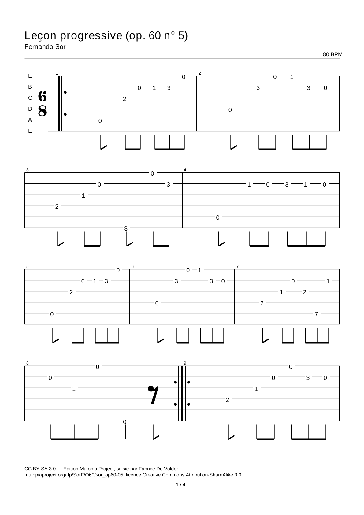 Progressive Lesson (Op. 60 No. 5) — Guitar Tab