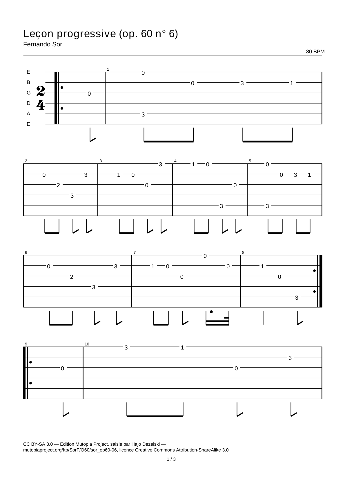 Progressive Lesson (Op. 60 No. 6) — Guitar Tab