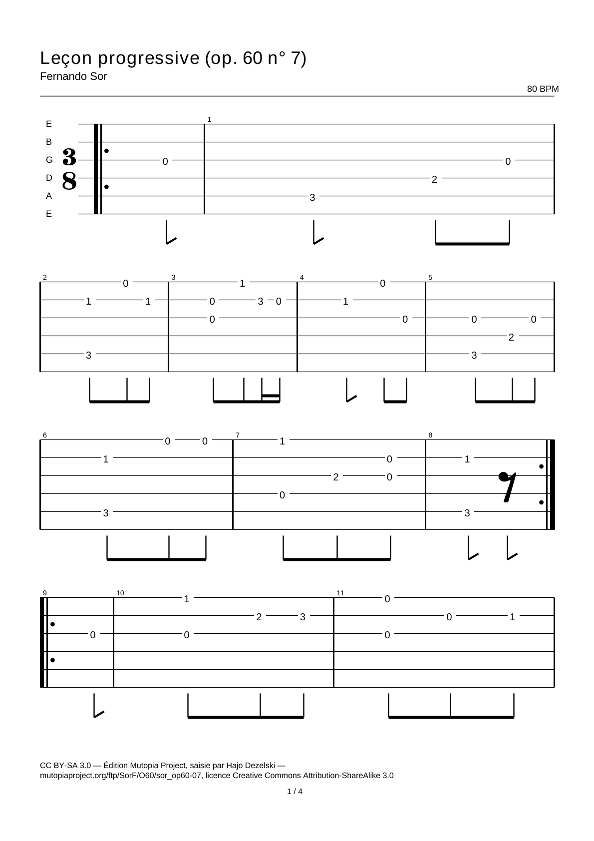 Progressive Lesson (Op. 60 No. 7) — Guitar Tab