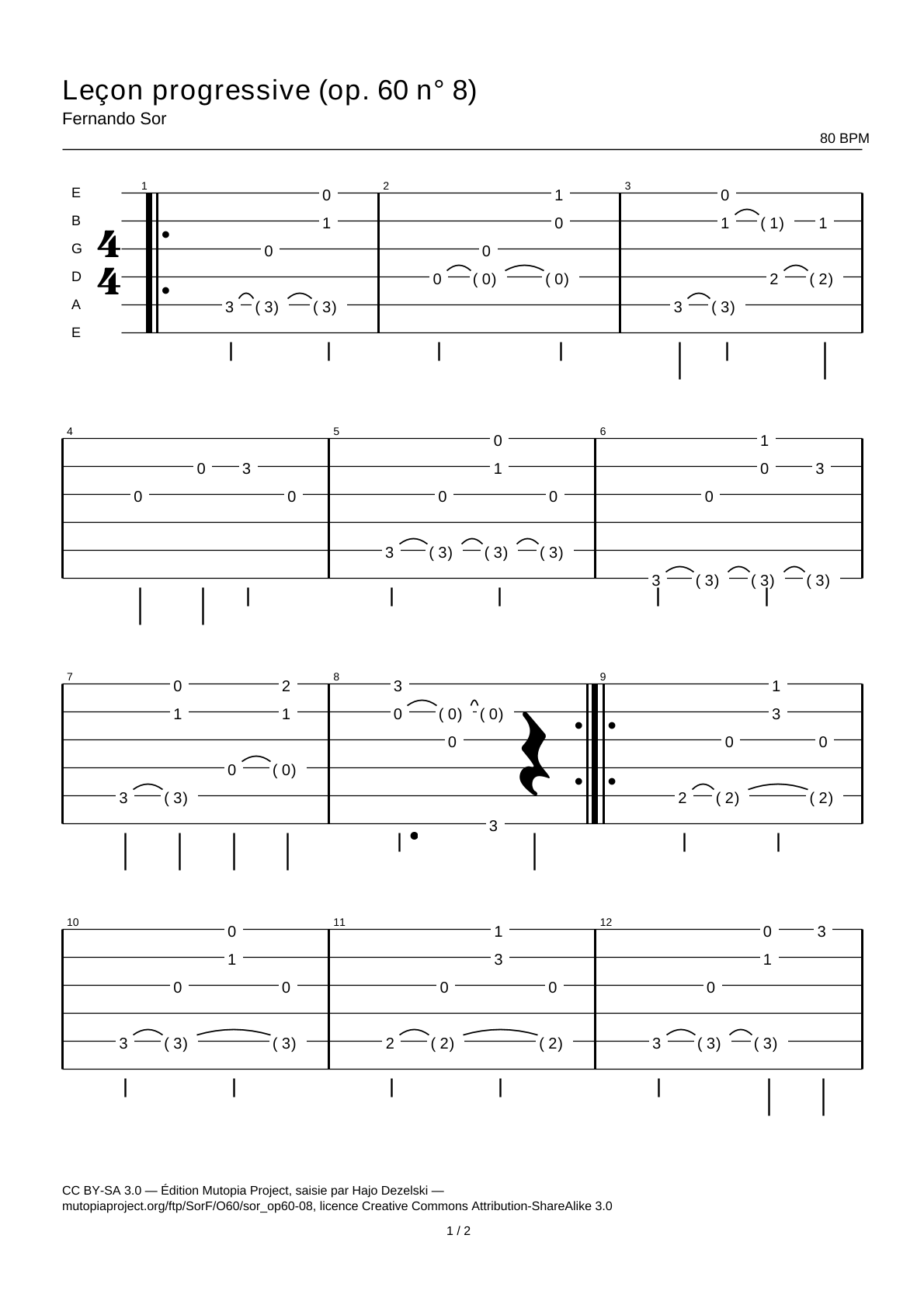 Progressive Lesson (Op. 60 No. 8) — Guitar Tab