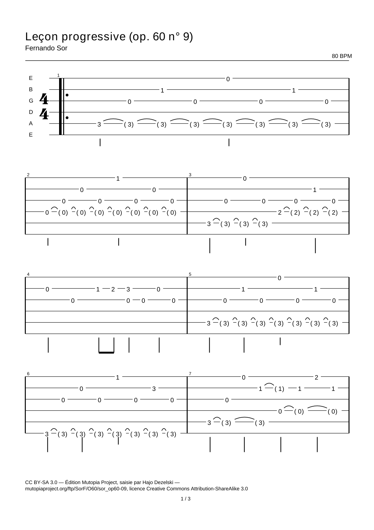 Progressive Lesson (Op. 60 No. 9) — Guitar Tab