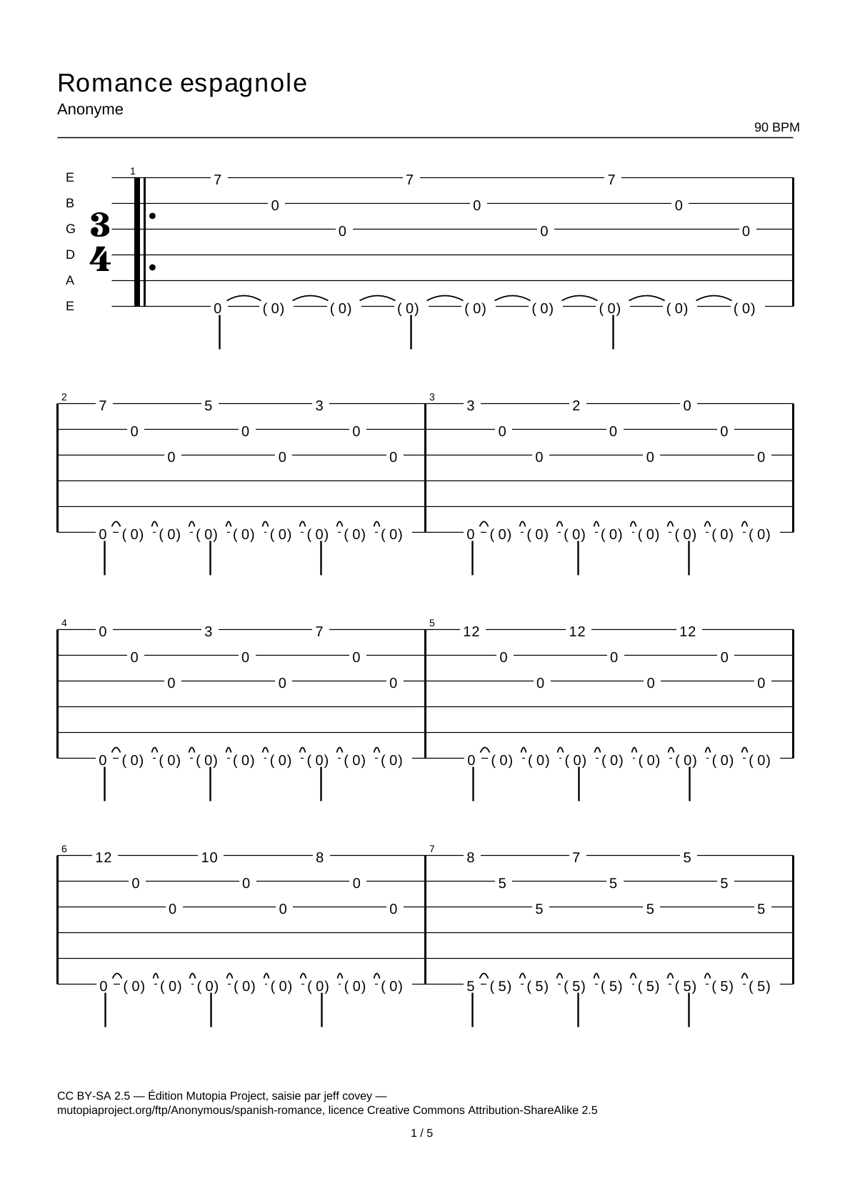 Spanish Romance — Guitar Tab