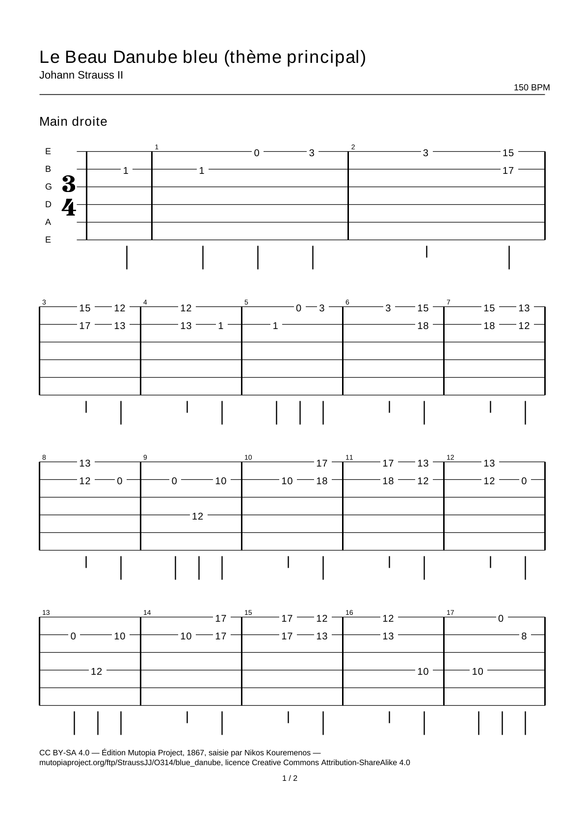 The Blue Danube (main theme) — Guitar Tab