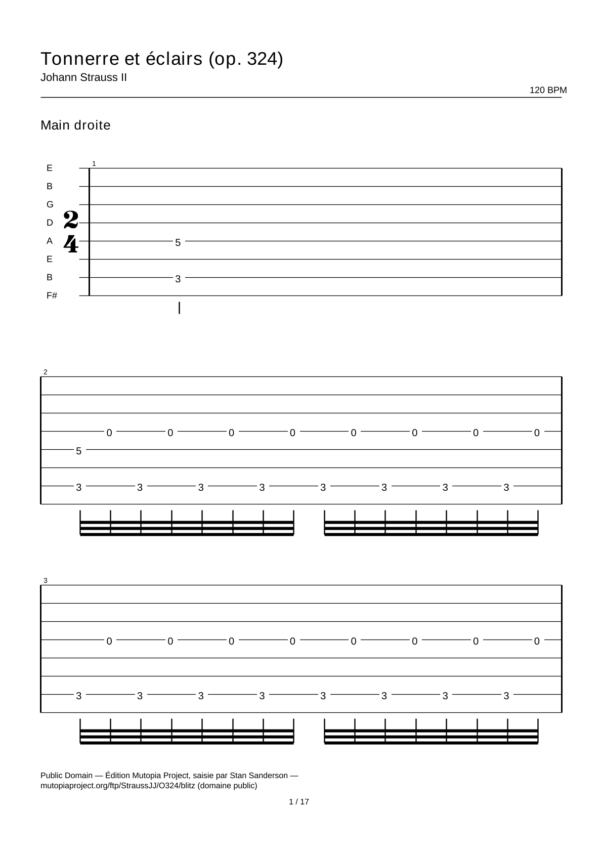 Thunder and Lightning (Op. 324) — Guitar Tab