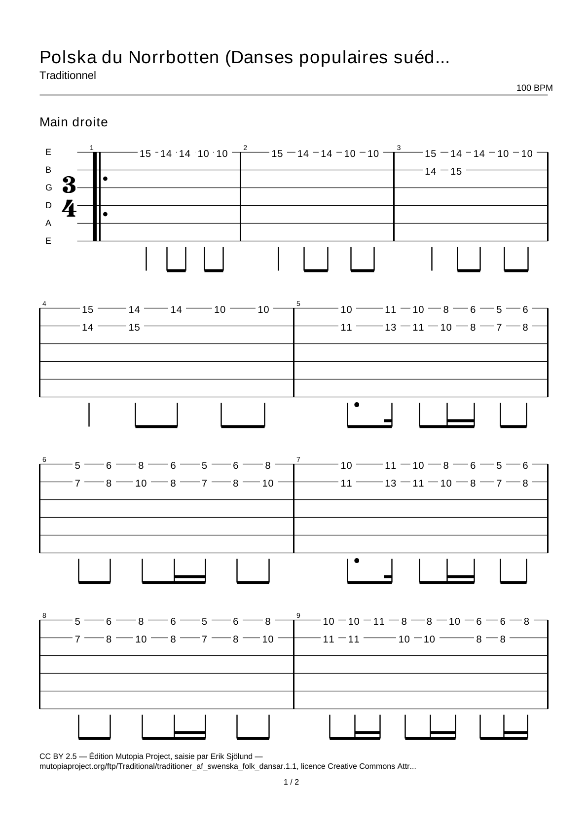 Polska from Norrbotten (Swedish Folk Dances, part 1 No. 1) — Guitar Tab