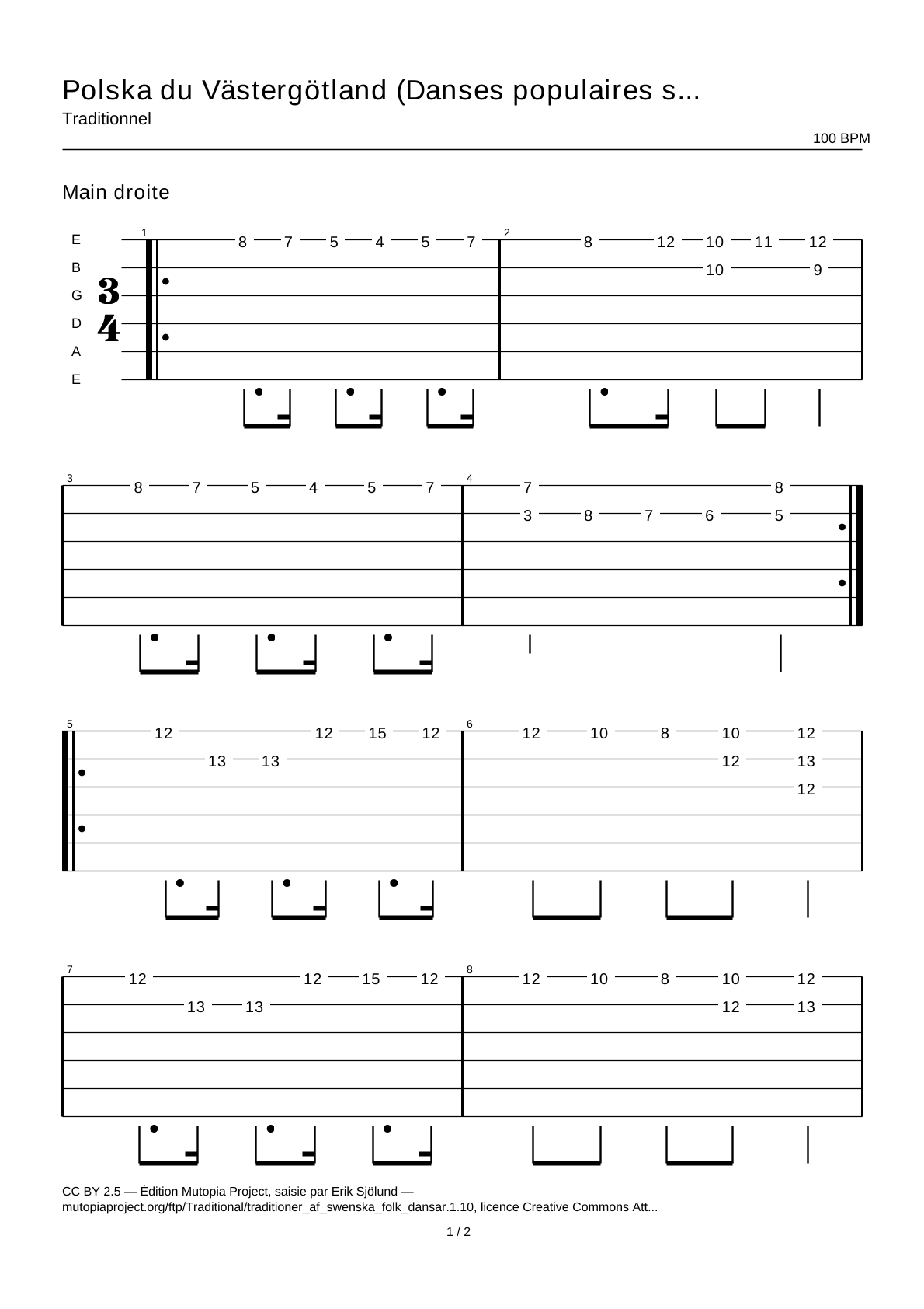 Polska from Västergötland (Swedish Folk Dances, part 1 No. 10) — Guitar Tab