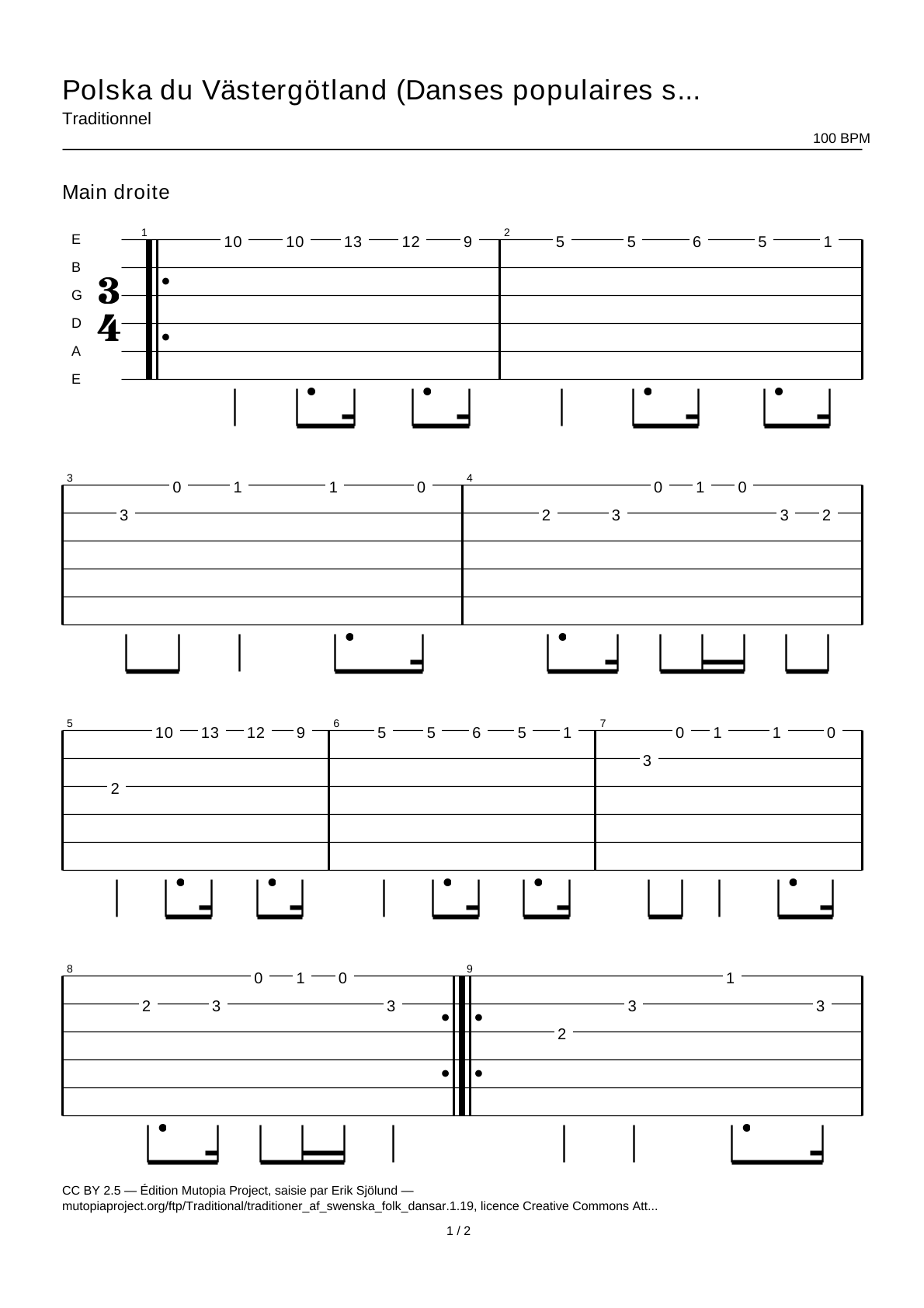 Polska from Västergötland (Swedish Folk Dances, part 1 No. 19) — Guitar Tab