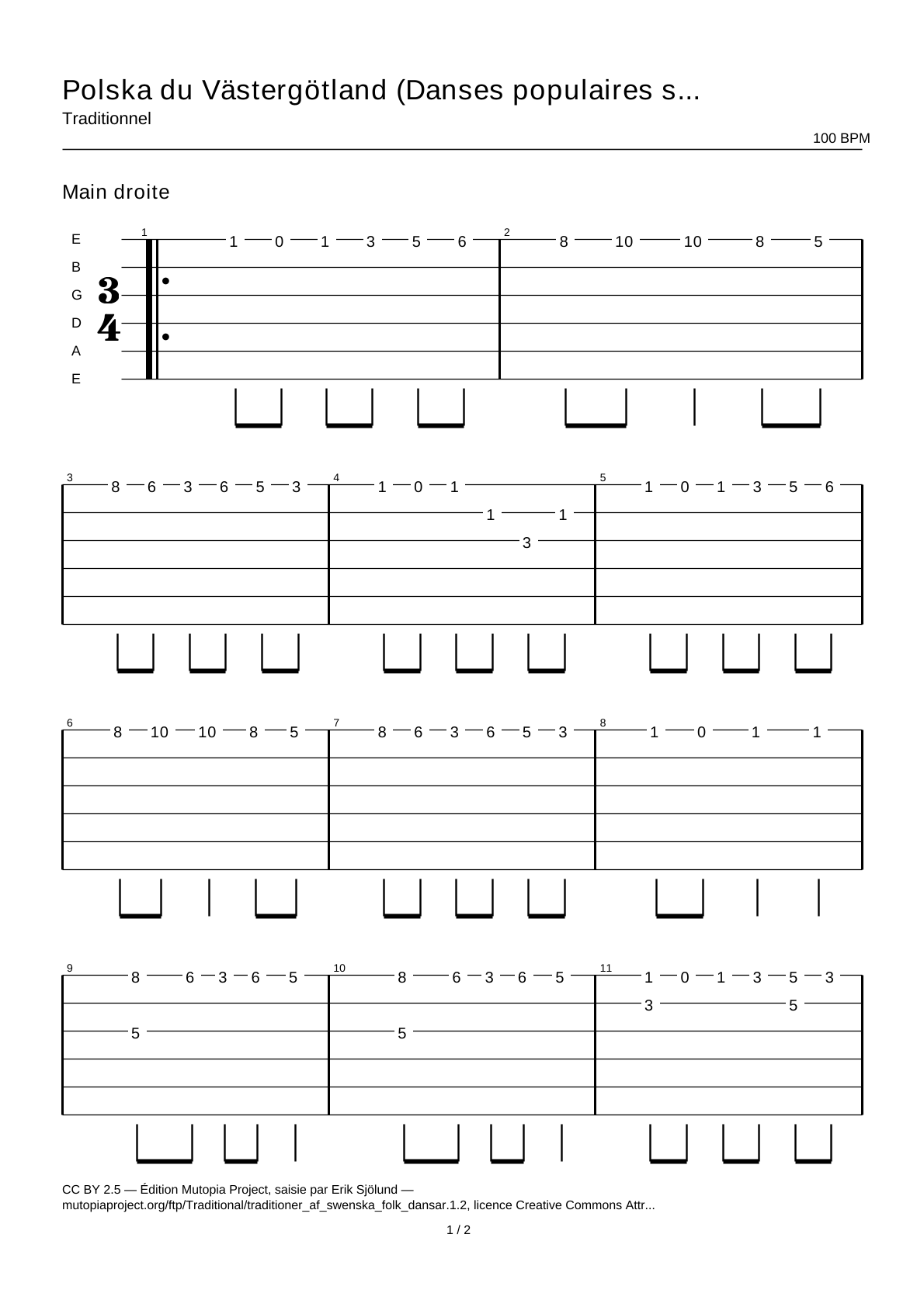 Polska from Västergötland (Swedish Folk Dances, part 1 No. 2) — Guitar Tab