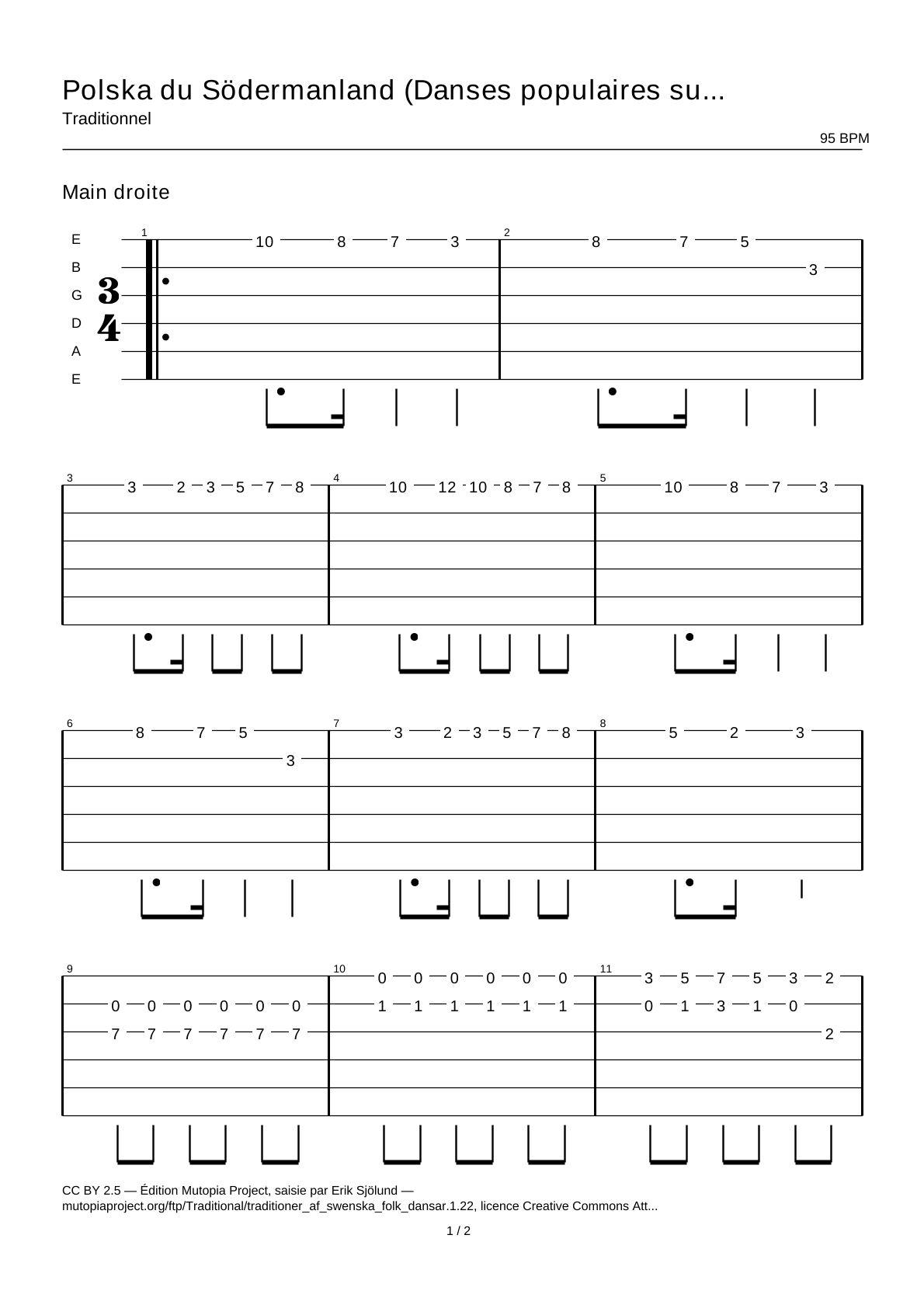 Polska from Södermanland (Swedish Folk Dances, part 1 No. 22) — Guitar Tab