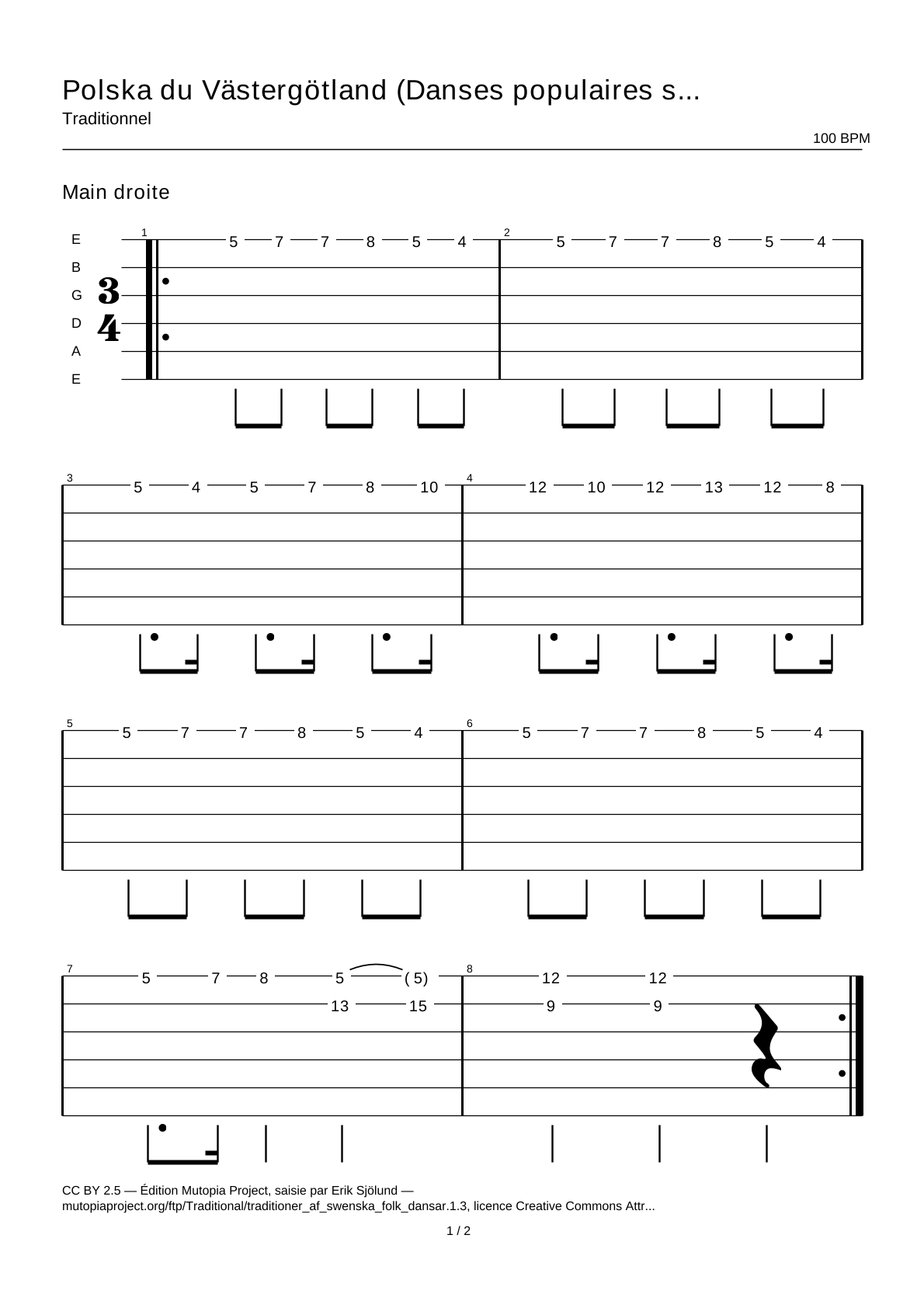 Polska from Västergötland (Swedish Folk Dances, part 1 No. 3) — Guitar Tab