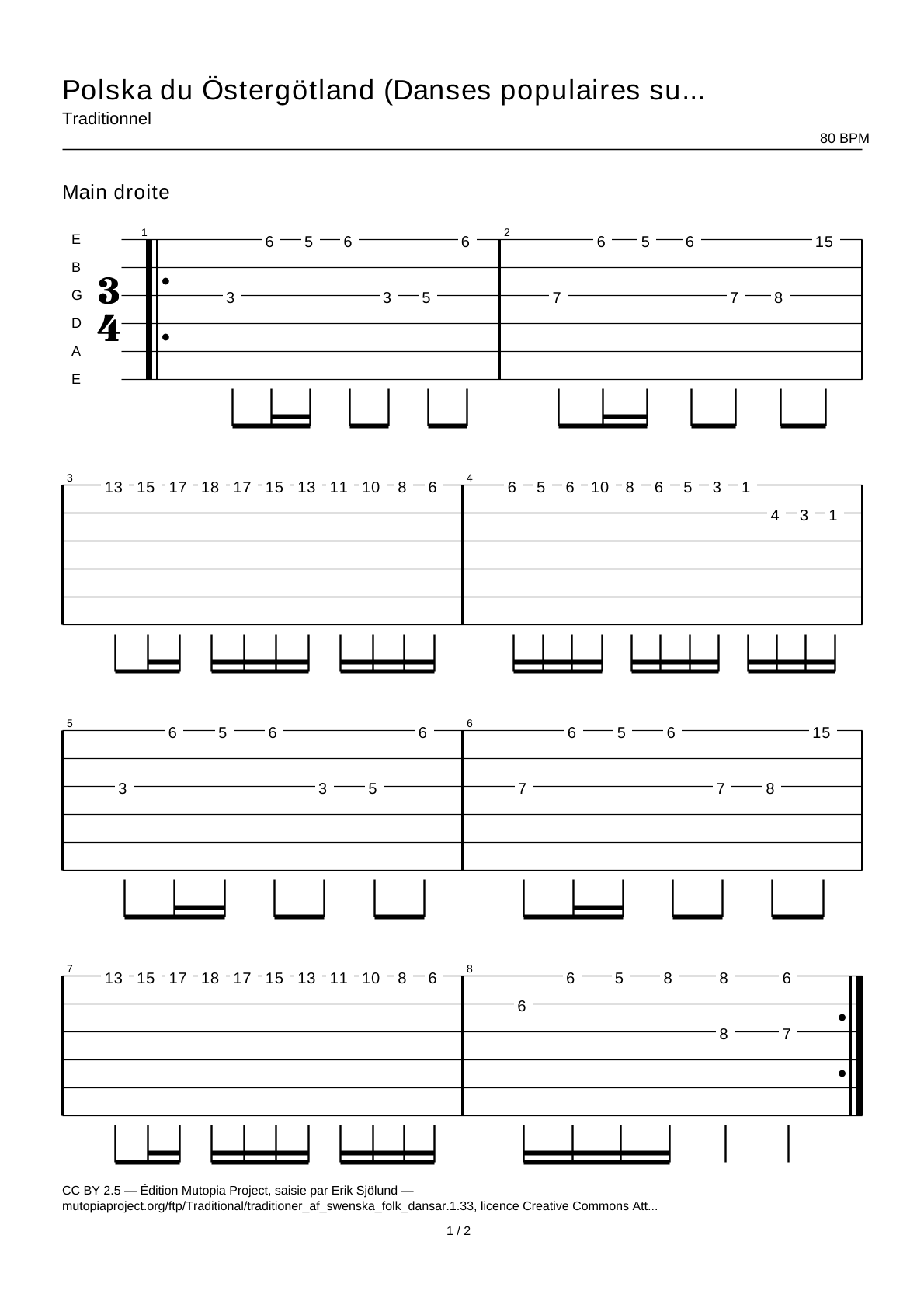 Polska from Östergötland (Swedish Folk Dances, part 1 No. 33) — Guitar Tab