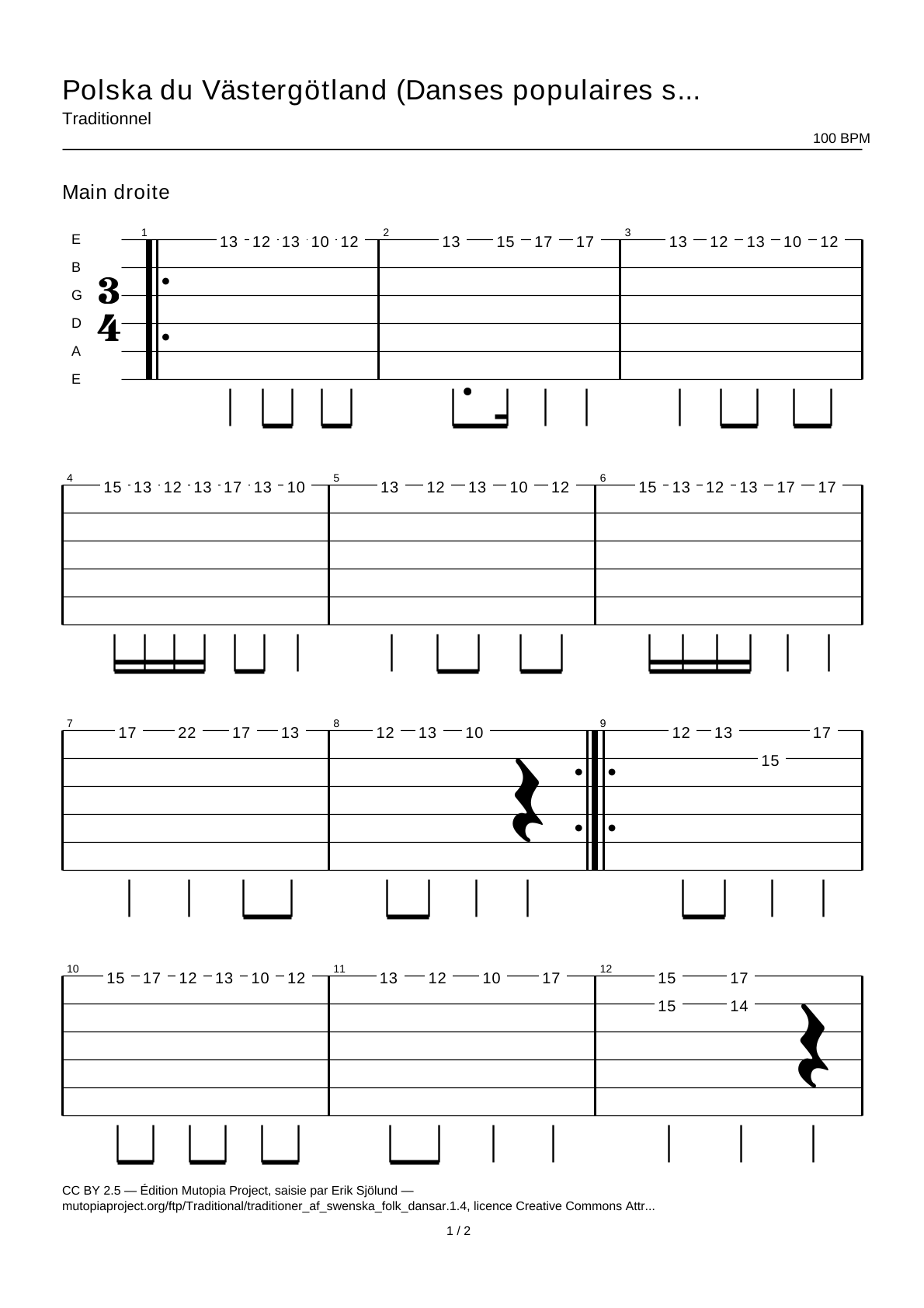 Polska from Västergötland (Swedish Folk Dances, part 1 No. 4) — Guitar Tab