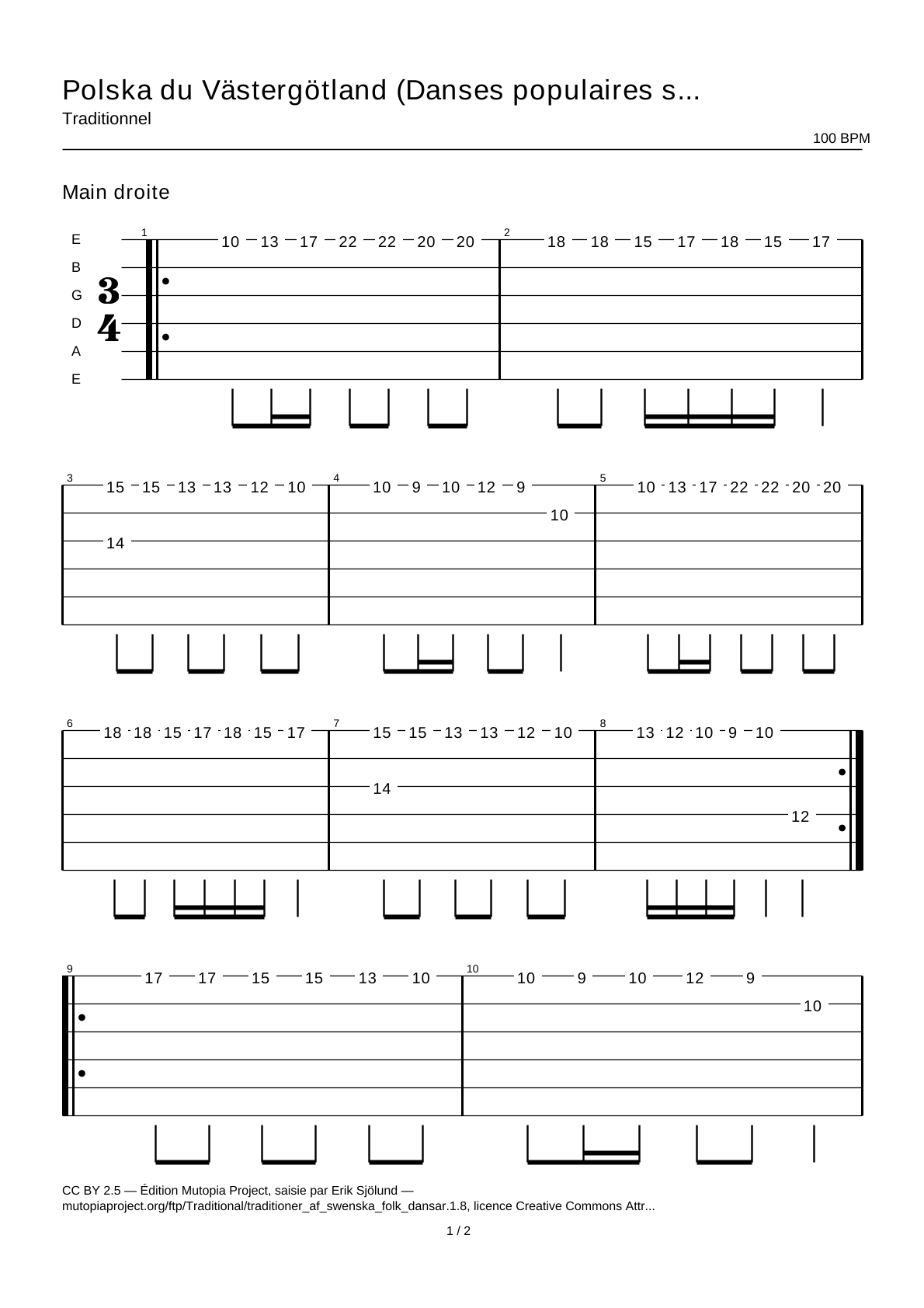 Polska from Västergötland (Swedish Folk Dances, part 1 No. 8) — Guitar Tab