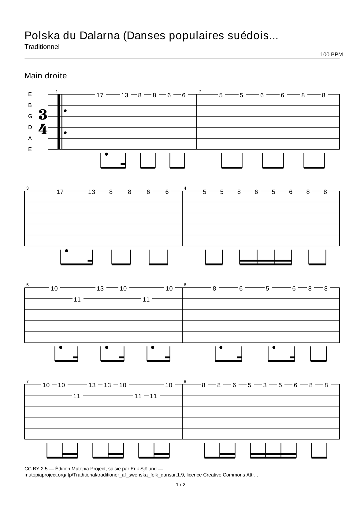Polska from Dalarna (Swedish Folk Dances, part 1 No. 9) — Guitar Tab