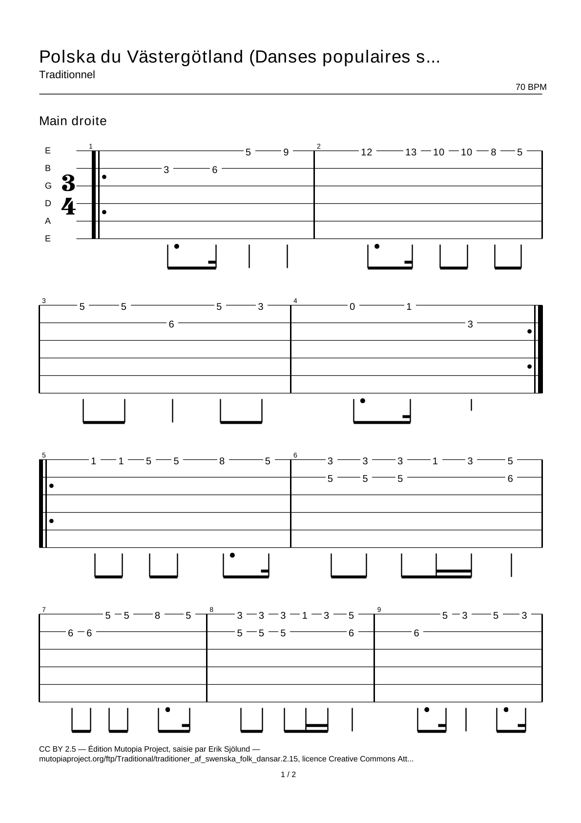 Polska from Västergötland (Swedish Folk Dances, part 2 No. 15) — Guitar Tab