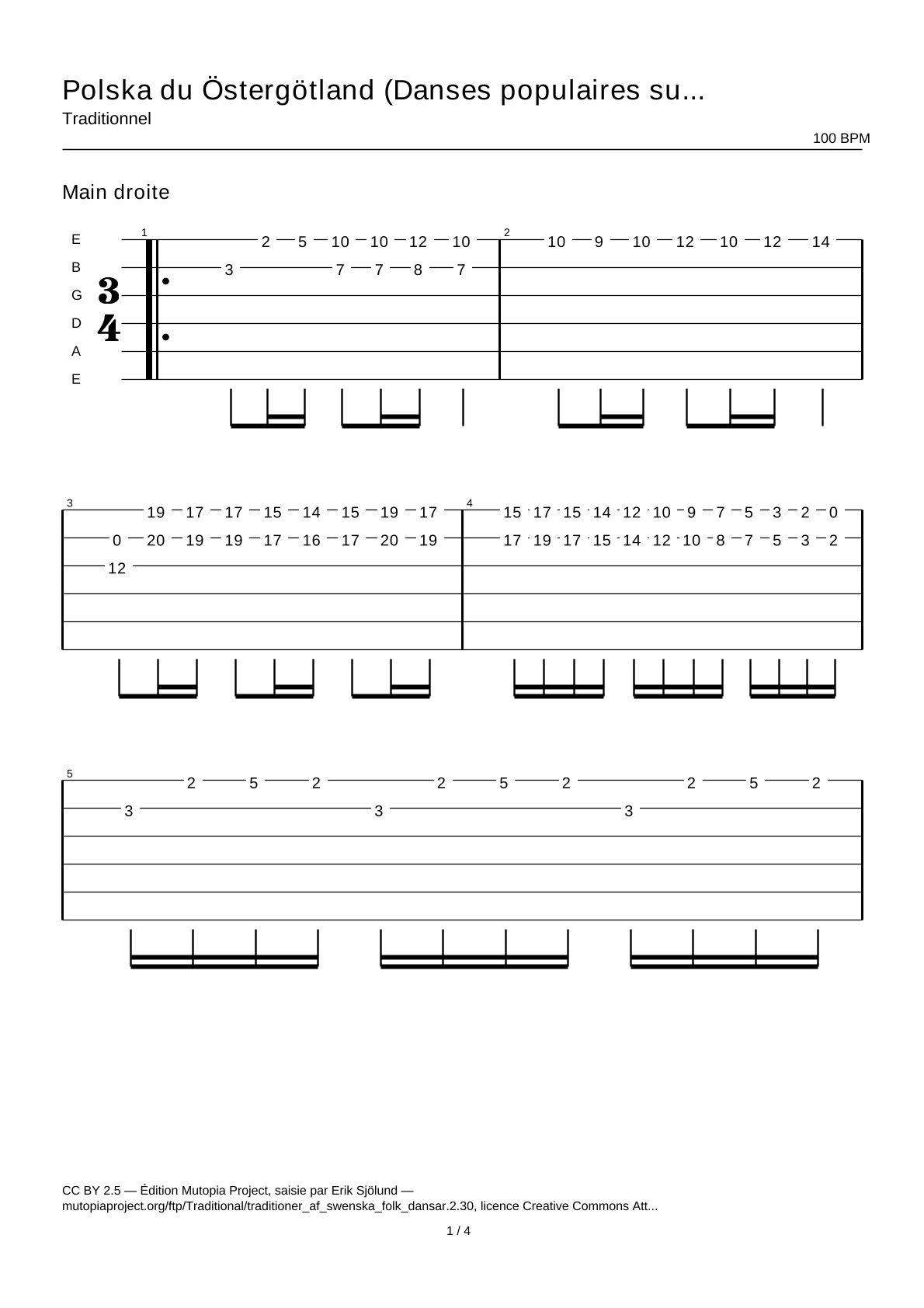 Polska from Östergötland (Swedish Folk Dances, part 2 No. 30) — Guitar Tab
