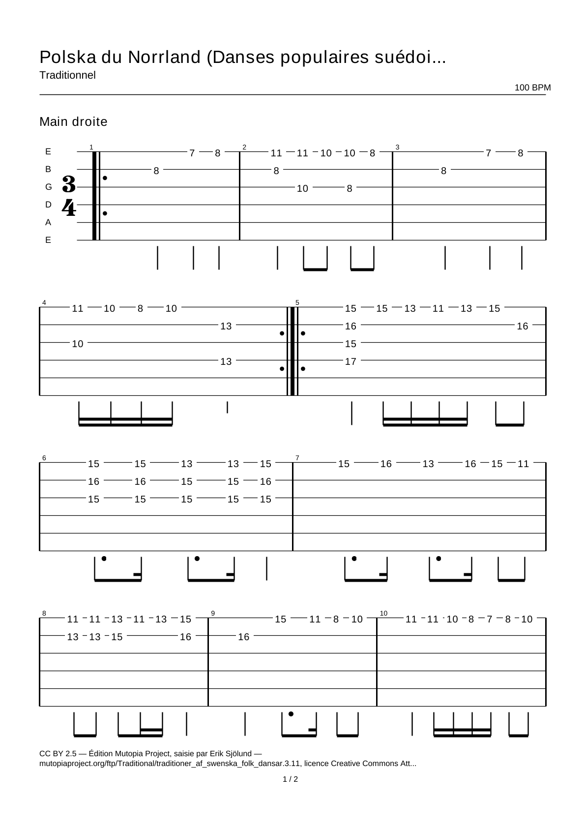 Polska from Norrland (Swedish Folk Dances, part 3 No. 11) — Guitar Tab