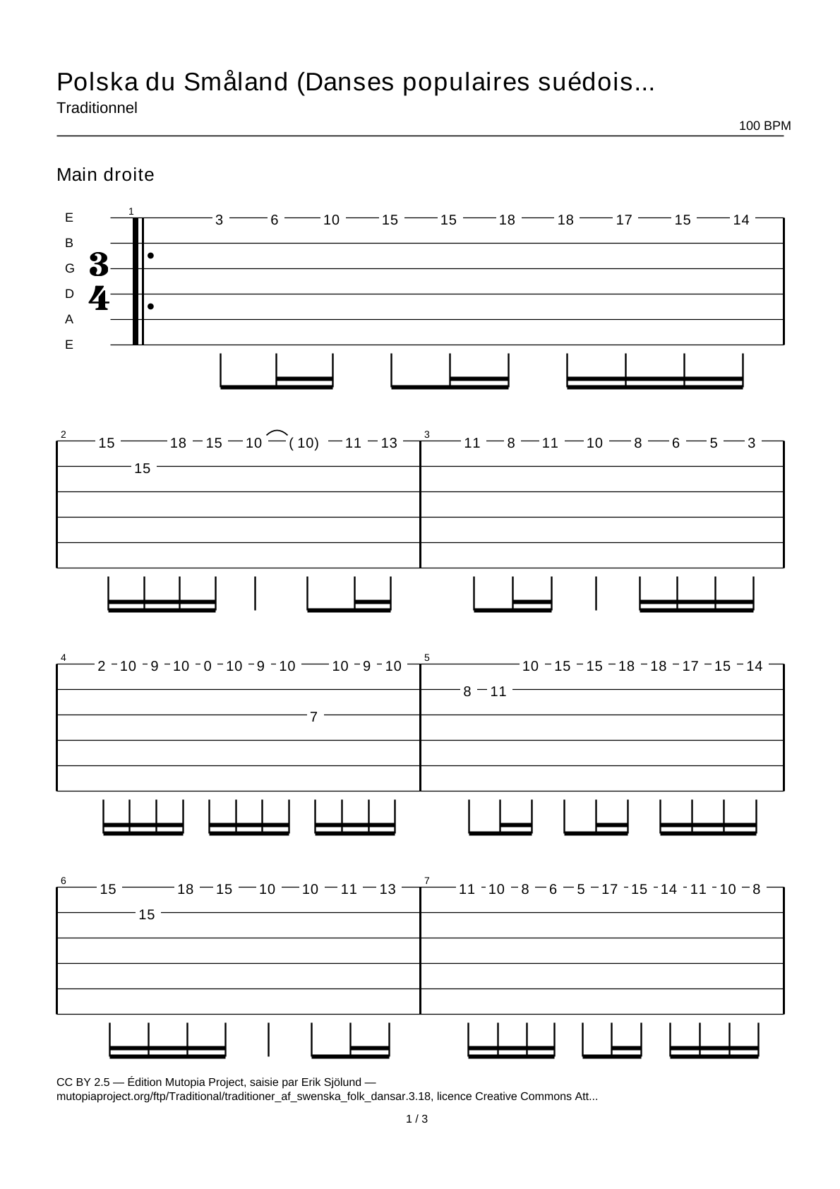 Polska from Småland (Swedish Folk Dances, part 3 No. 18) — Guitar Tab