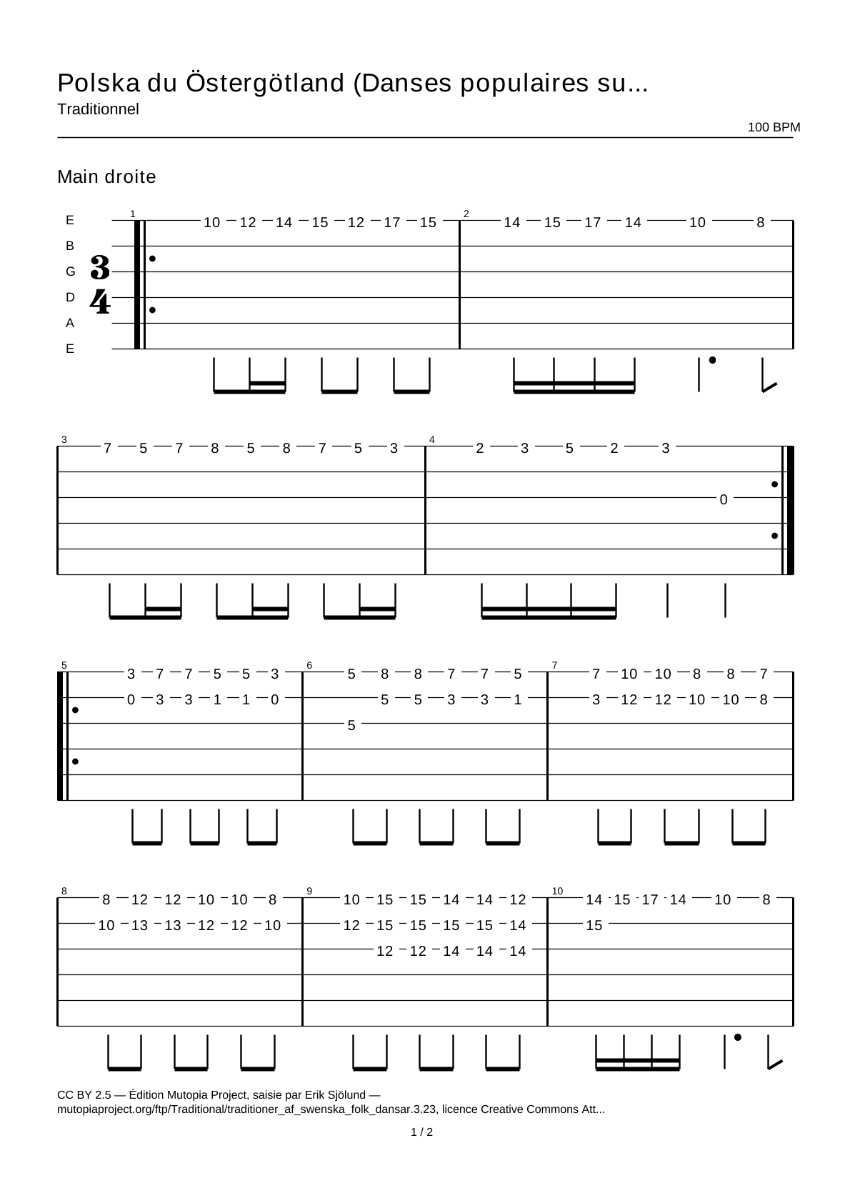 Polska from Östergötland (Swedish Folk Dances, part 3 No. 23) — Guitar Tab