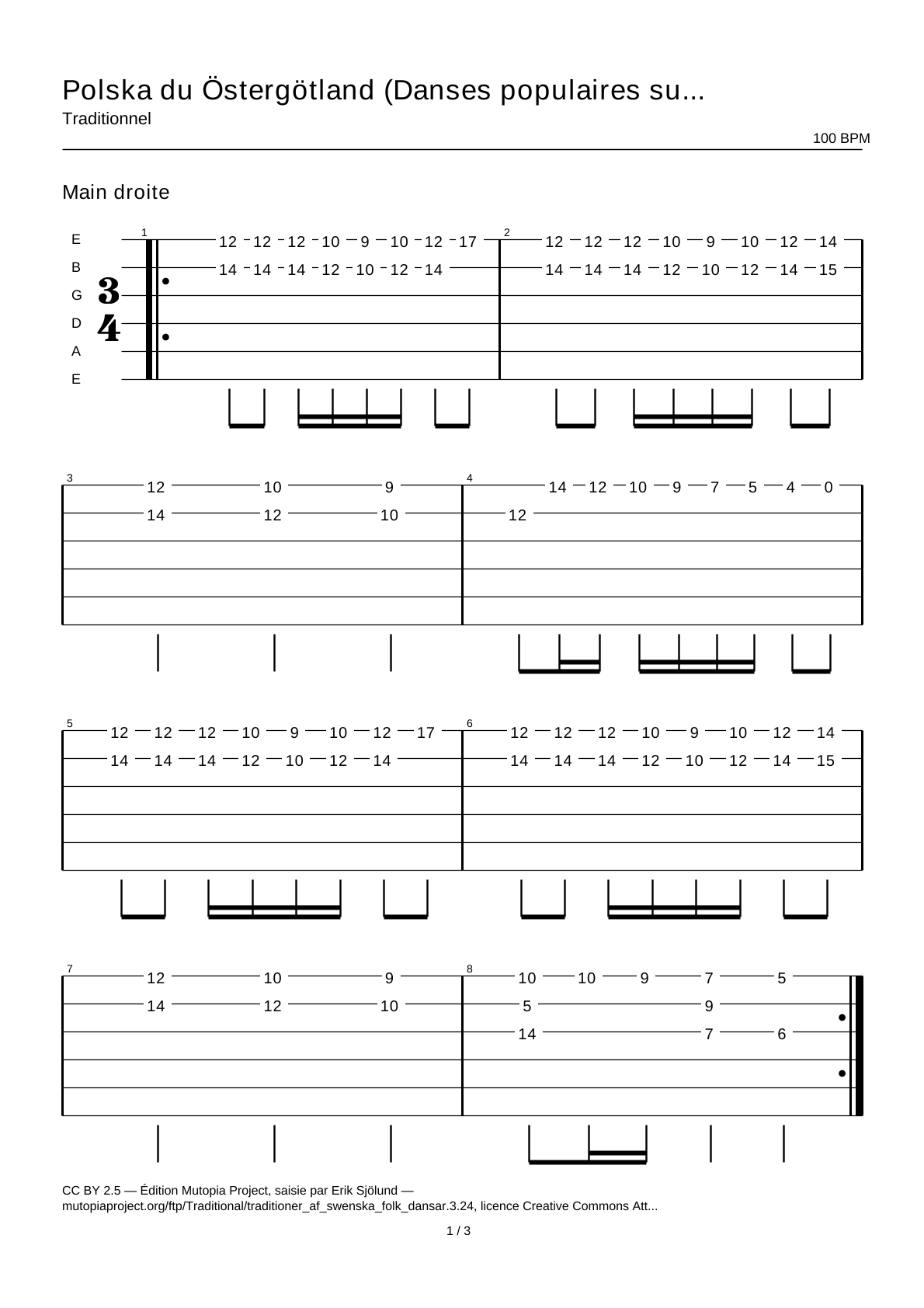 Polska from Östergötland (Swedish Folk Dances, part 3 No. 24) — Guitar Tab