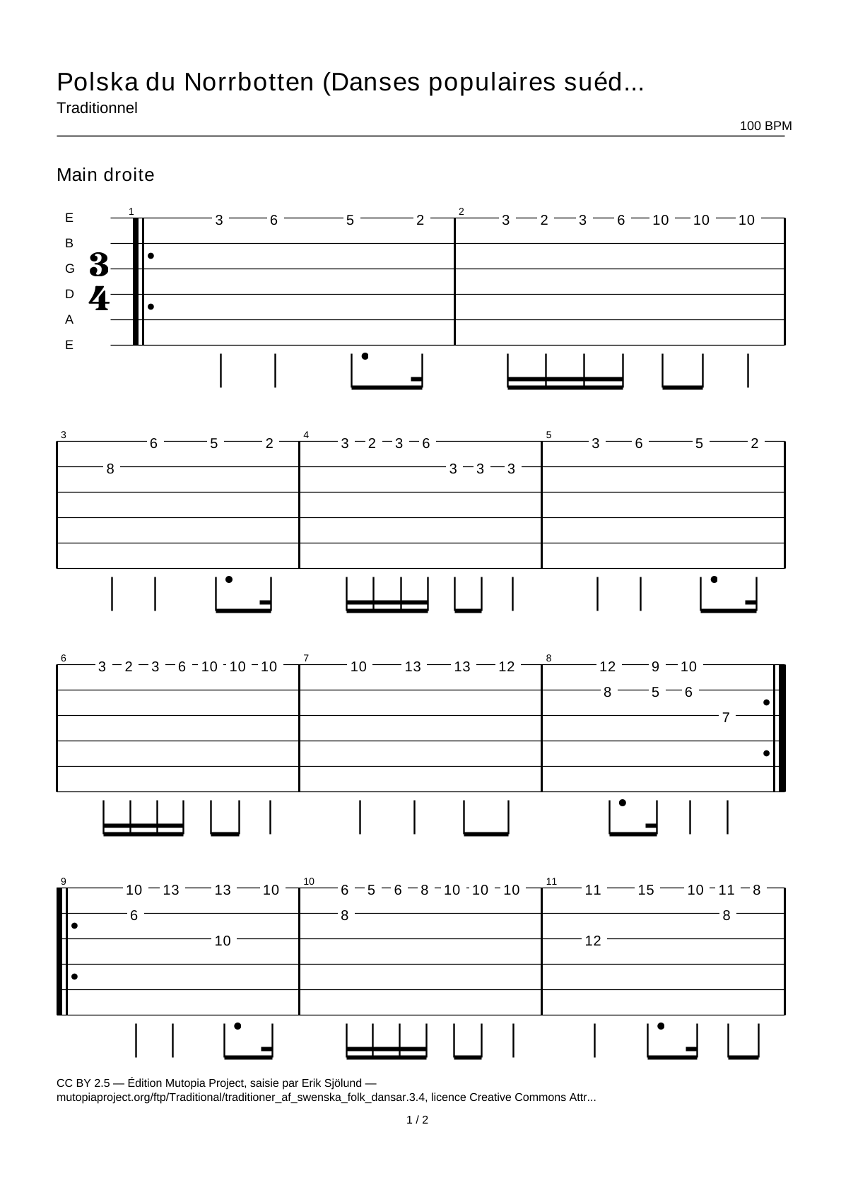 Polska from Norrbotten (Swedish Folk Dances, part 3 No. 4) — Guitar Tab