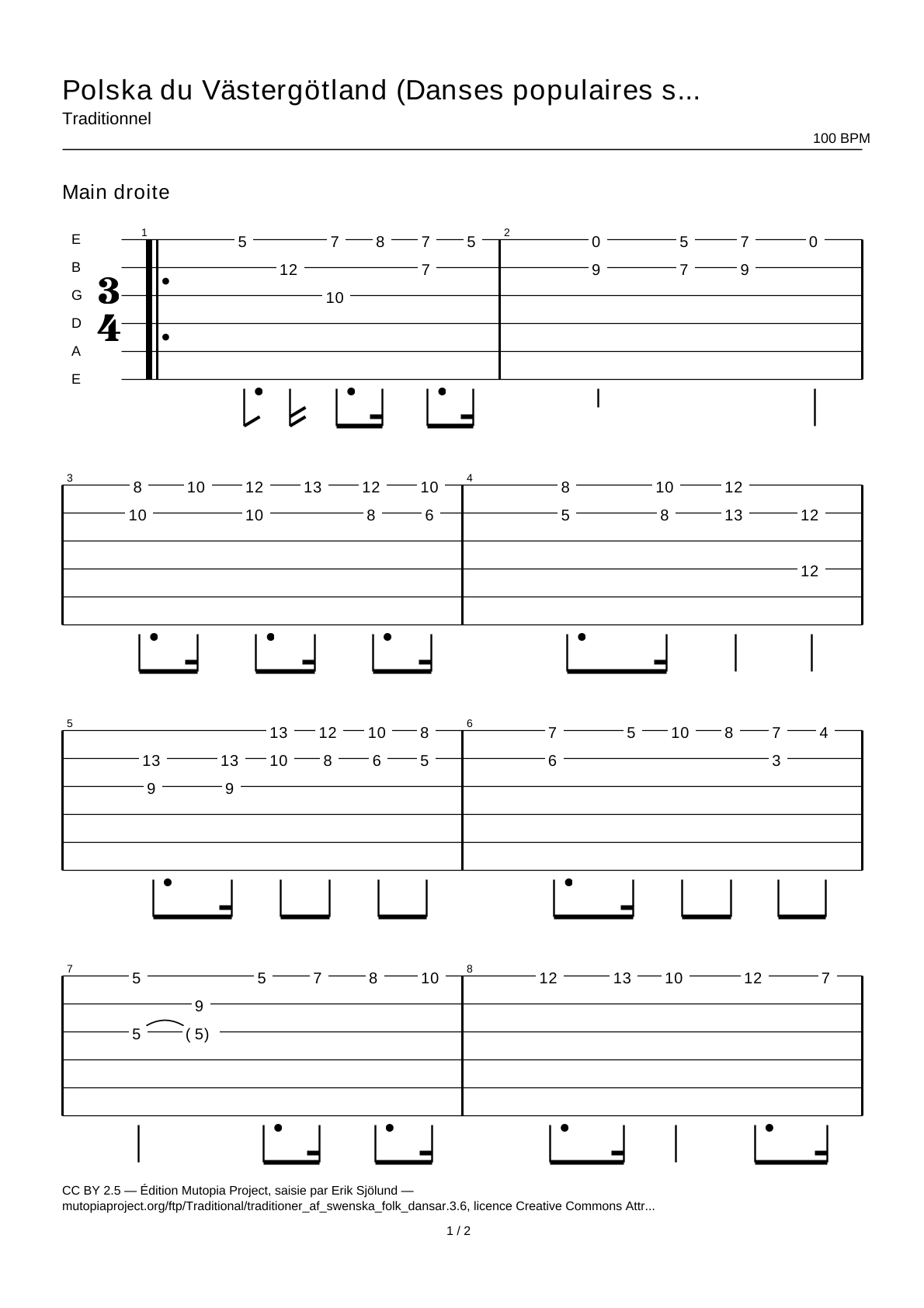 Polska from Västergötland (Swedish Folk Dances, part 3 No. 6) — Guitar Tab