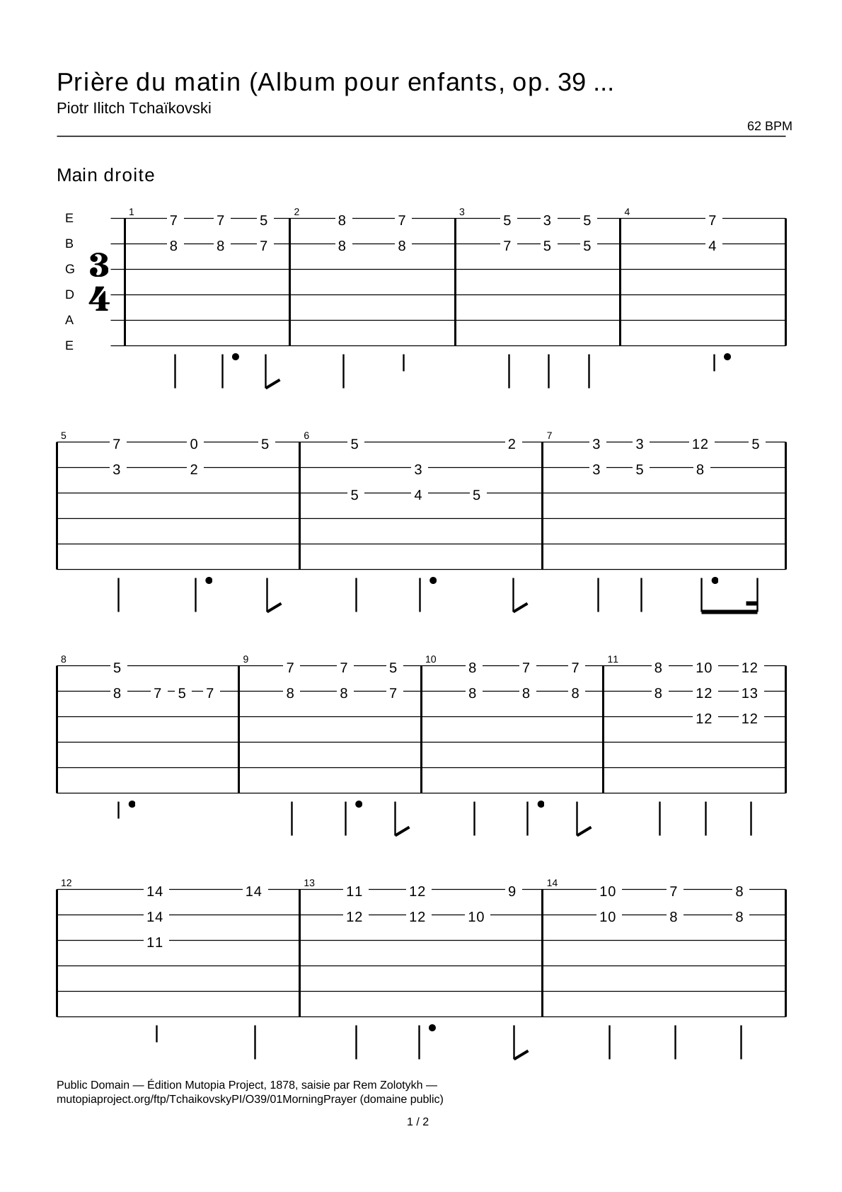 Morning Prayer (Children's Album, Op. 39 No. 1) — Guitar Tab