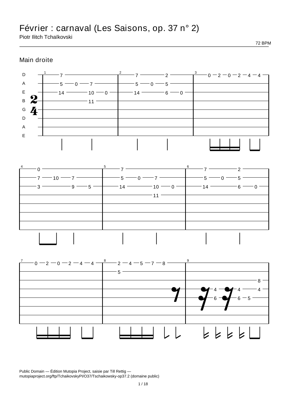 February: Carnival (The Seasons, Op. 37 No. 2) — Guitar Tab