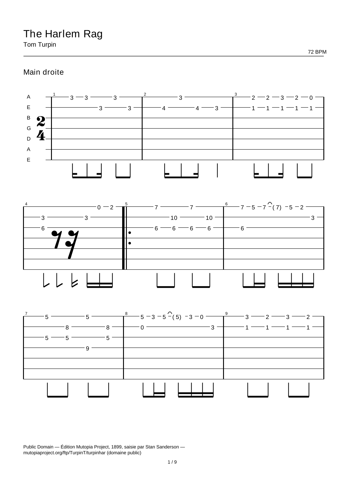 The Harlem Rag — Tablatura de guitarra