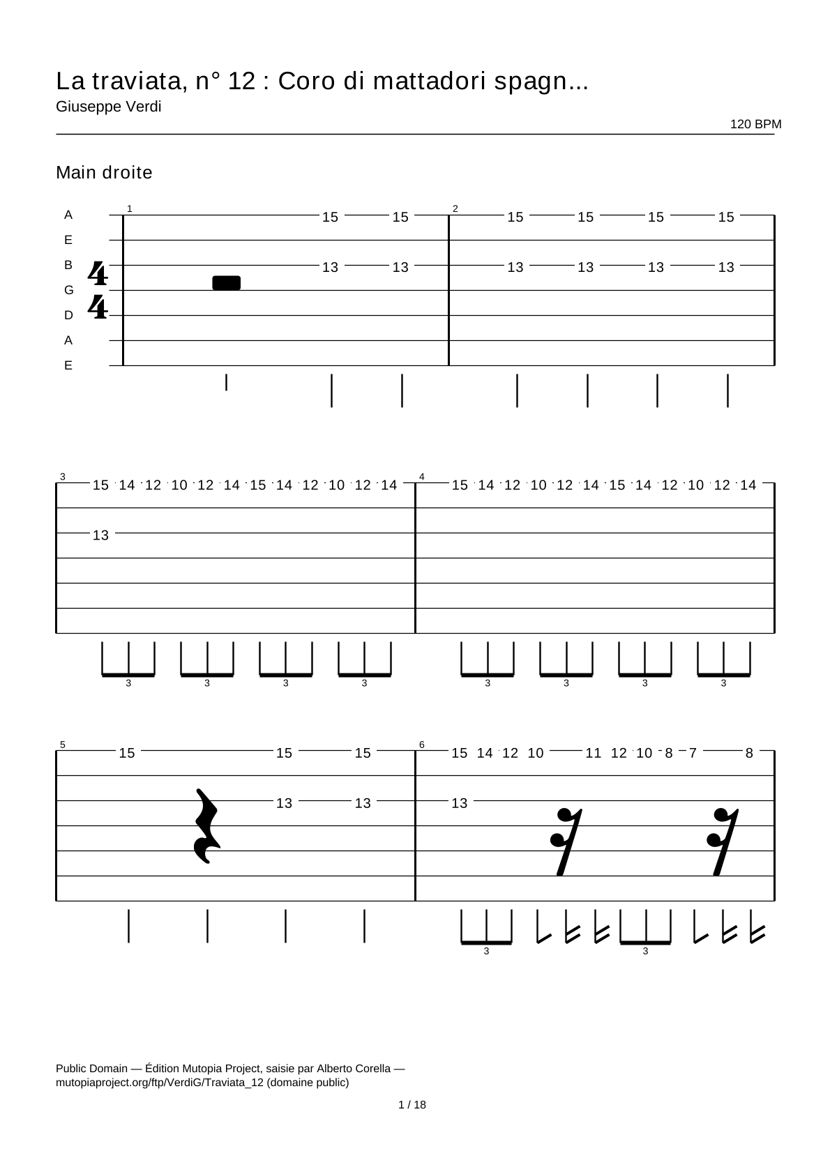 La traviata, No. 12: Coro di mattadori spagnuoli — Guitar Tab