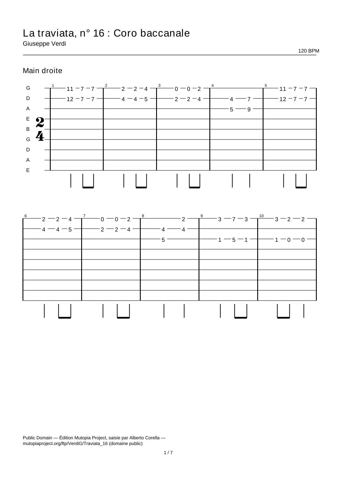 La traviata, No. 16: Coro baccanale — Guitar Tab