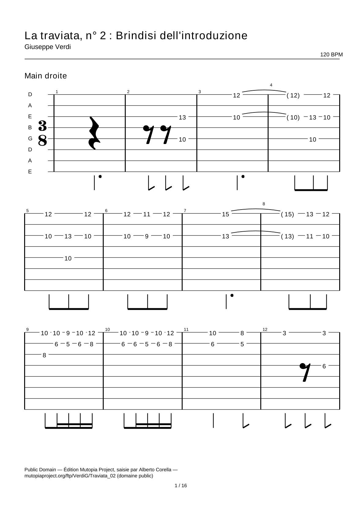 La traviata, No. 2: Brindisi dell'introduzione — Guitar Tab
