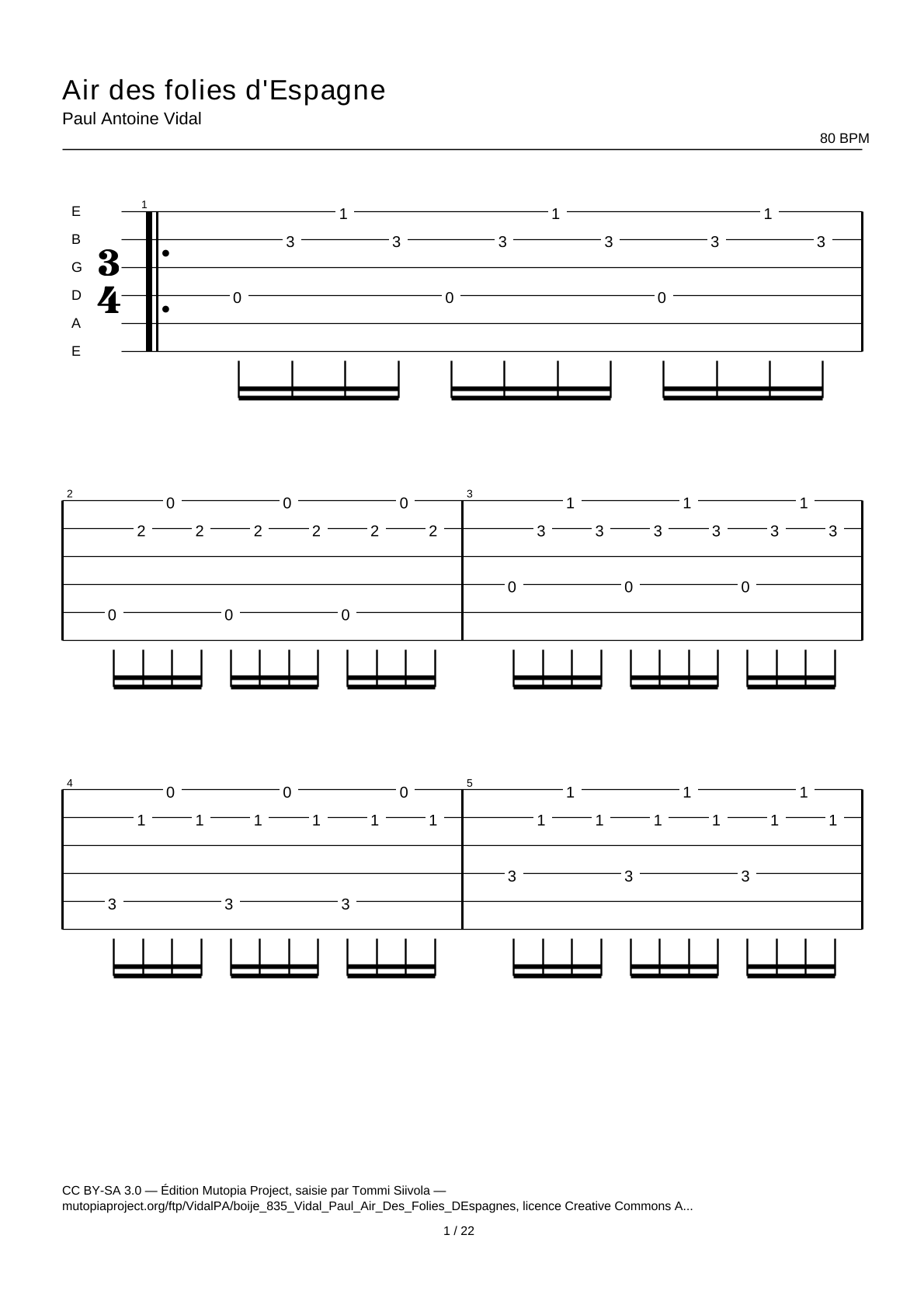 Air des folies d'Espagne — Guitar Tab