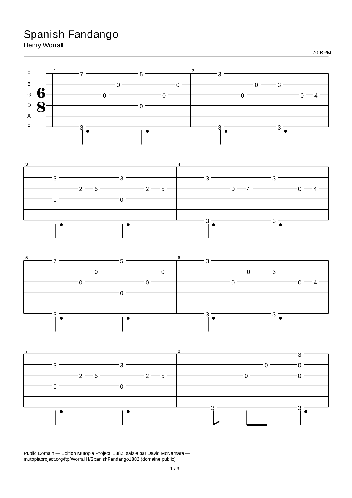 Spanish Fandango — Guitar Tab